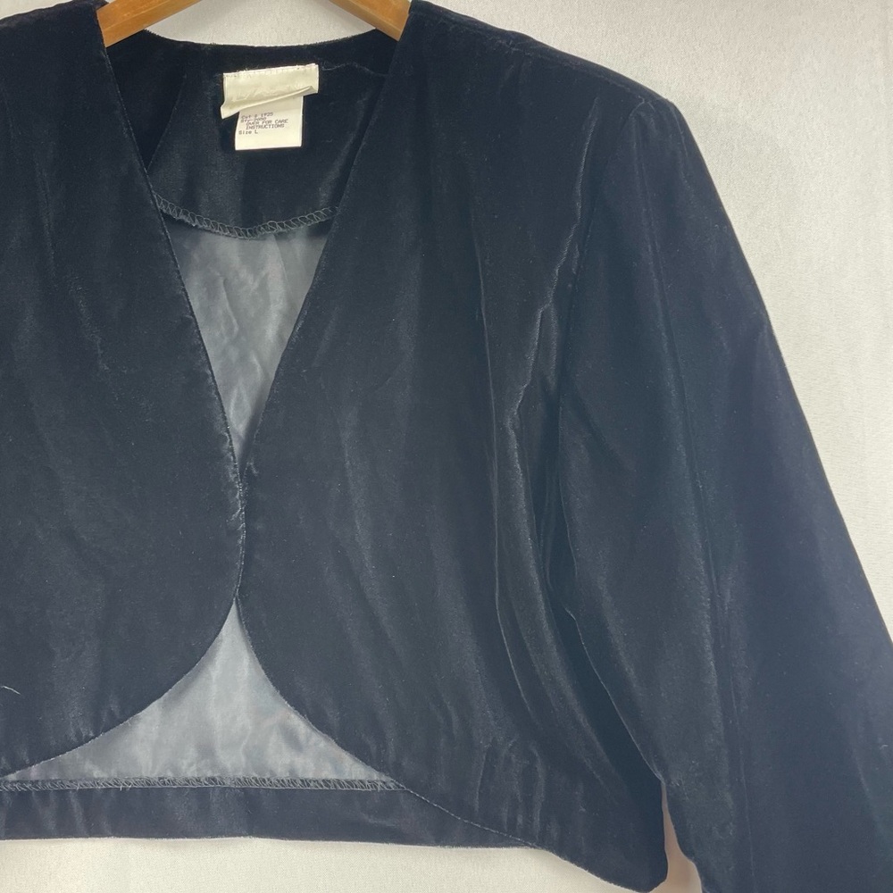 VTG Velvet Bolero Jacket Black LG Classy Neutral Formal Maurice’s 90s Y2K Goth - Picture 5 of 13